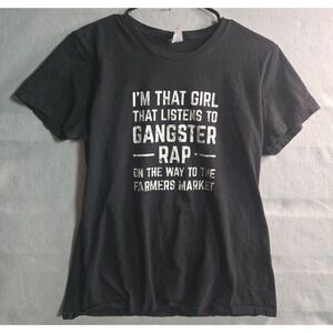 Gangster Rap Farmers Market Funny Graphic T-Shirt Black Womens Medium
